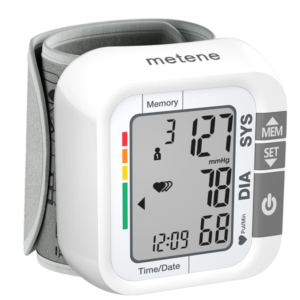Metene Wrist Blood Pressure Monitor for Home Use, Large LCD Display, 99 x 2 Sets Memory, 1 Carrying Case